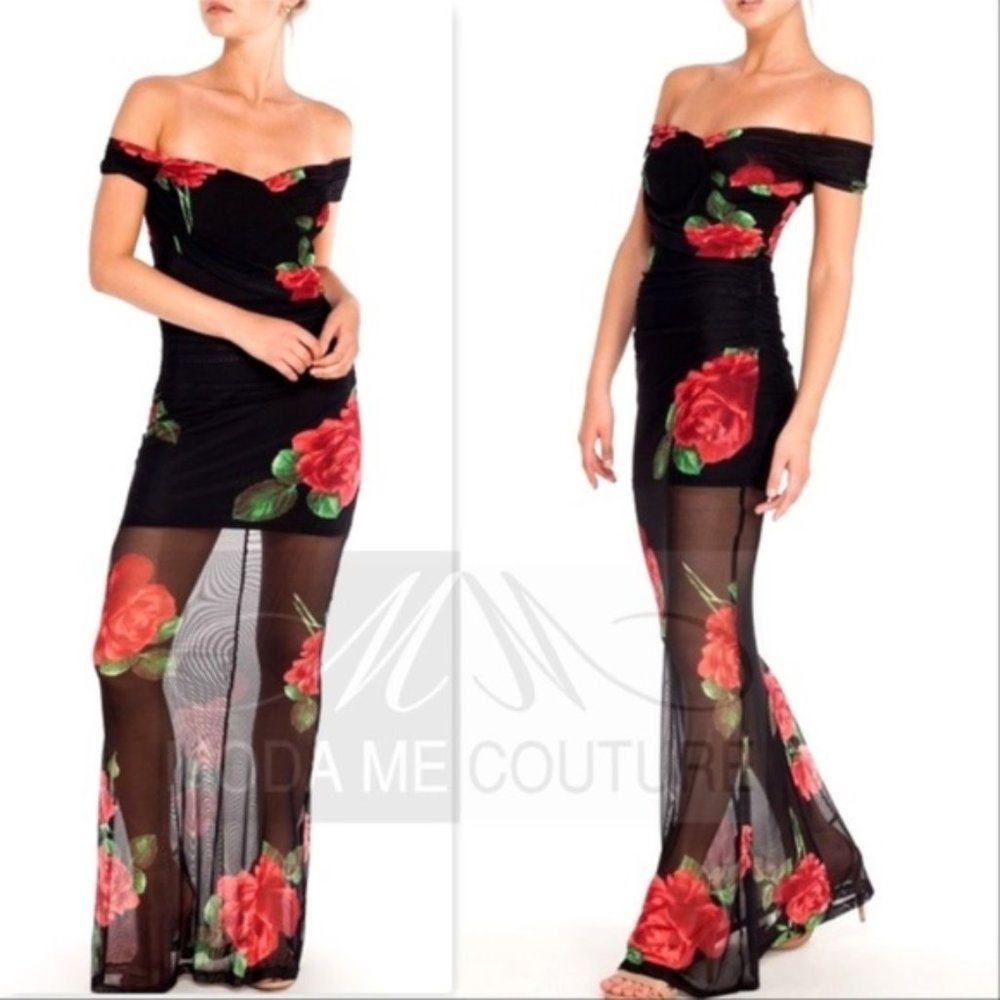 GLAM DOLLZ Rose Print Maxi Dress - Picture 1 of 3